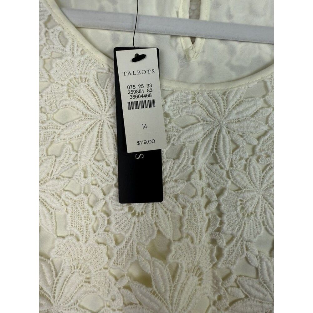 NEW Talbots Shirt Womens 14 Ivory Floral‎ Lace Short Sleeve Scalloped Hem Casual - Picture 4 of 8